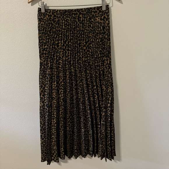 Max Studio Leopard Print Pleated A-Line Maxi Skirt Brown Black Lined-XS - Picture 2 of 10